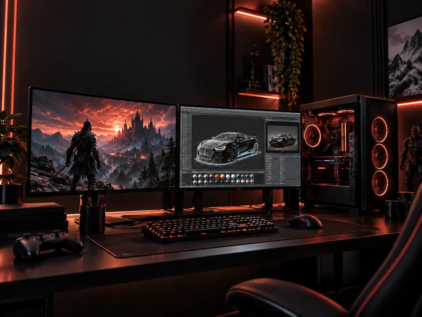 Gaming ve render bilgisayarı çalışma alanı