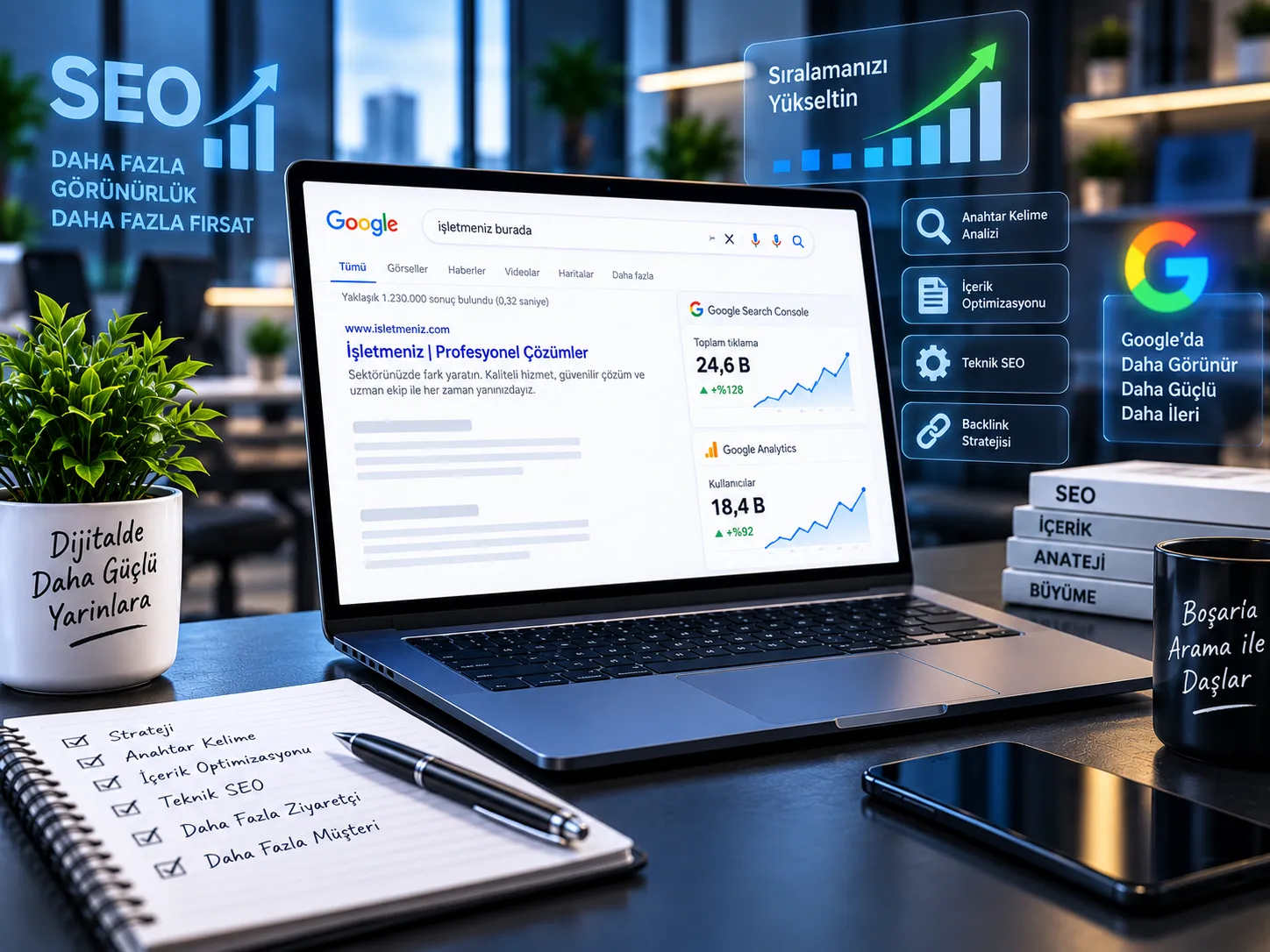 SEO ve Google görünürlüğü analiz ekranları